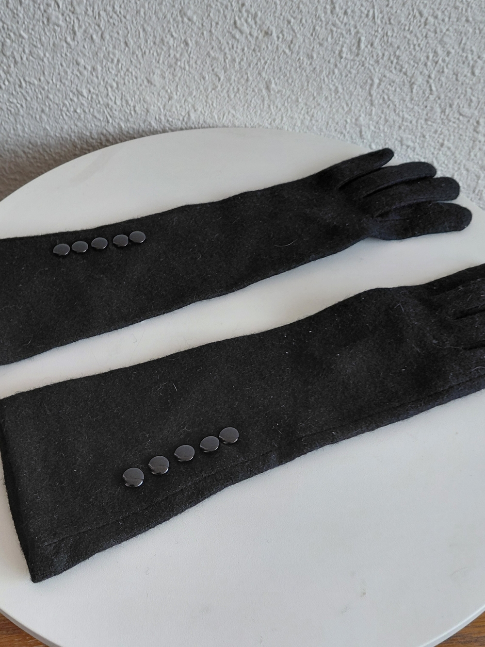 Womens Long Stretchable Wool Black Gloves
